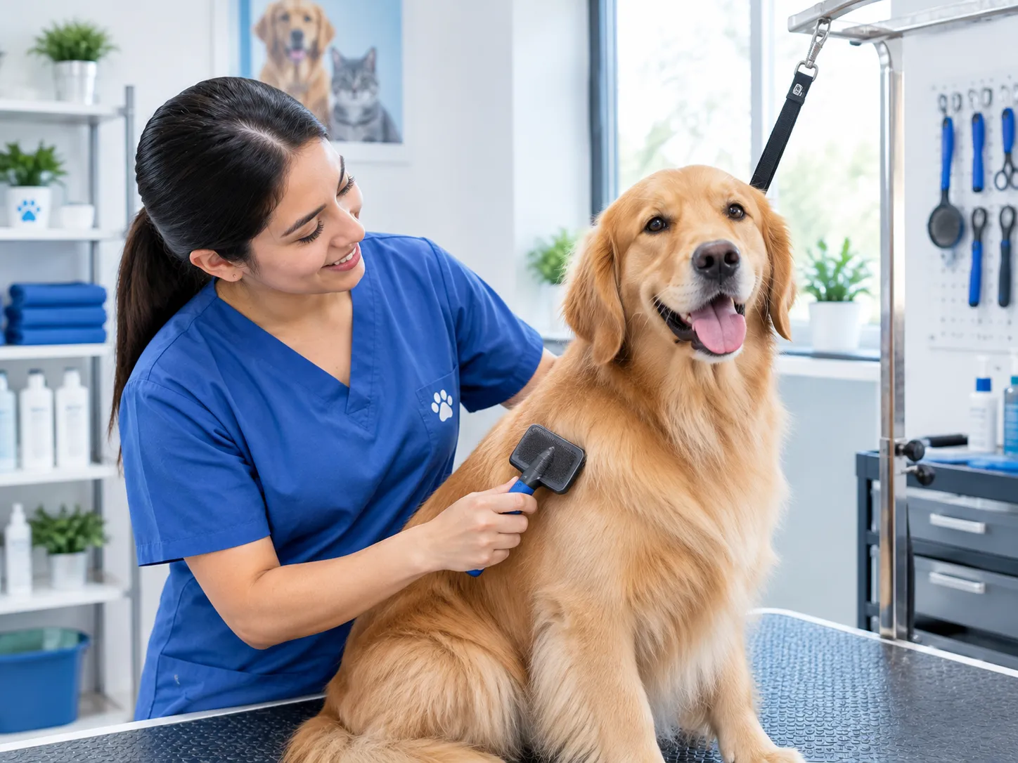 Sesión de grooming profesional, baño relajante y cuidado dermatológico